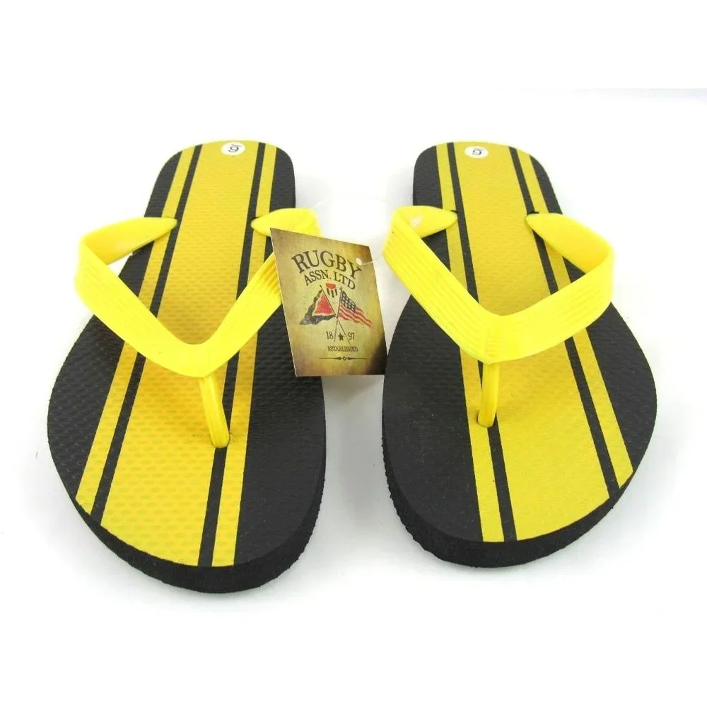 Rugby Assn Women's Thong Sandals Flip-Flops Black/Yellow Size 6 - Picture 2 of 5